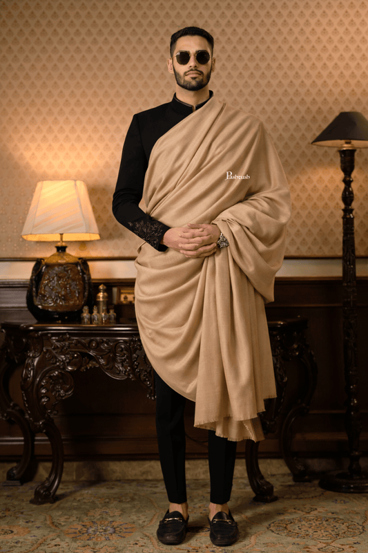 Pashtush India Mens Shawls Gents Shawl Pashtush Mens Ladakhi Shawl, Beige