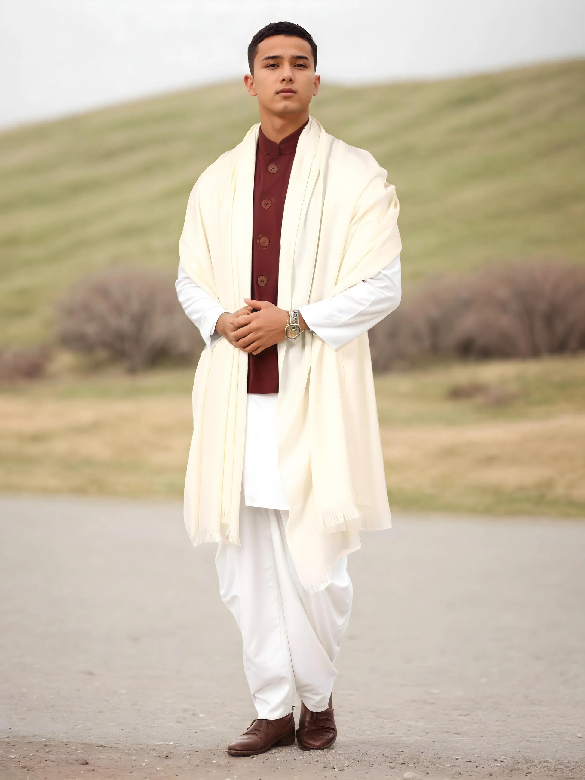 Pashtush India Mens Shawls Gents Shawl Pashtush Mens Lohi, Thick And Warm Gents Shawl, 100% Pure Wool, Woolmark Certified