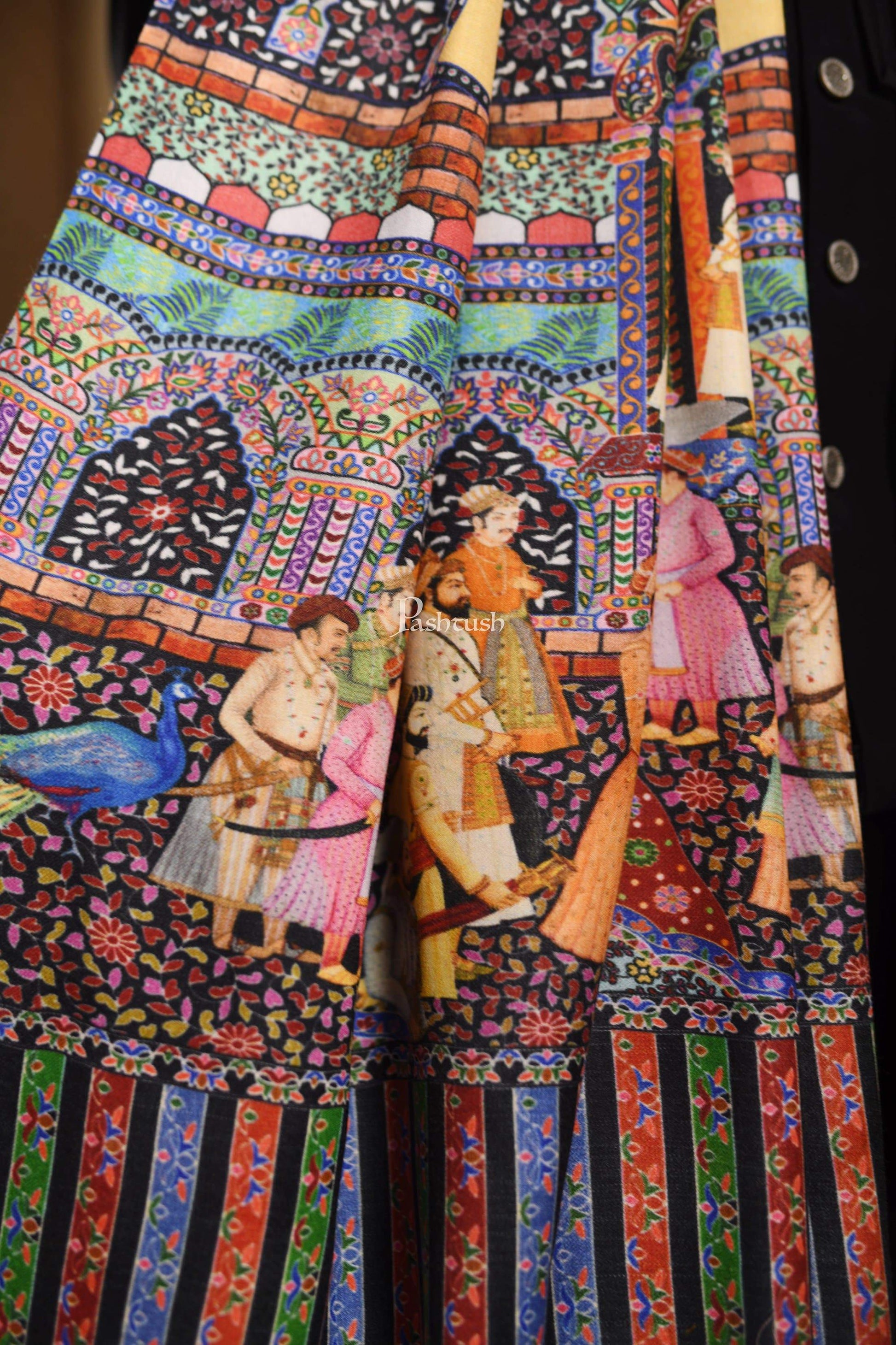Pashtush India 114x228 Pashtush Mens Mughal Darbar Printed Shawl, 100% Pure, Woolmark Certified