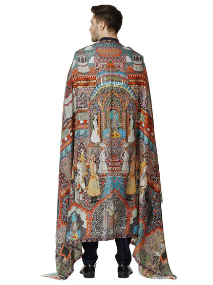 Pashtush India 127x254 Pashtush Mens Mughal Darbar Printed Shawl, 100% Pure, Woolmark Certified, Full Size