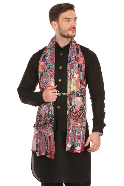 Pashtush India Mens Scarves Stoles and Mufflers Pashtush Mens Mughal Darbar Printed Stole, Extra Soft Bamboo Fabric