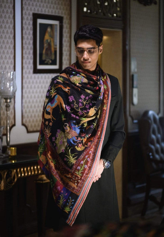 Pashtush Shawl Store Shawl Pashtush Mens Mughal Darbar Shawl, Luxury Printed Shawl on 100% Pure Wool.