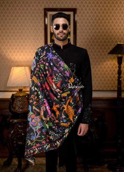 Pashtush India 114x228 Pashtush Mens Mughal Shikaardar, Luxury Printed Shawl on 100% Pure Wool, Woolmark Certified