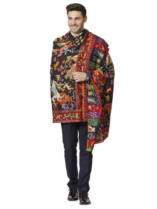 Pashtush India 114x228 Pashtush Mens Mughal Shikaardar, Luxury Printed Shawl on 100% Pure Wool, Woolmark Certified