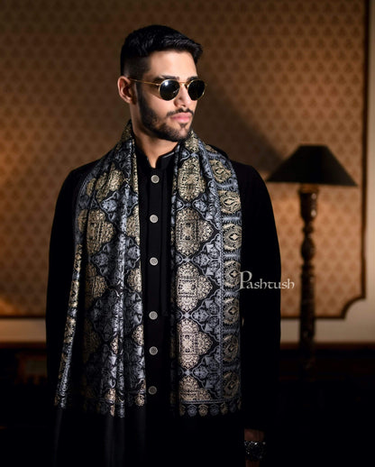 Pashtush India 100x200 Pashtush Mens Nalki Embroidery Stole, Pure Wool, Woolmark Certified