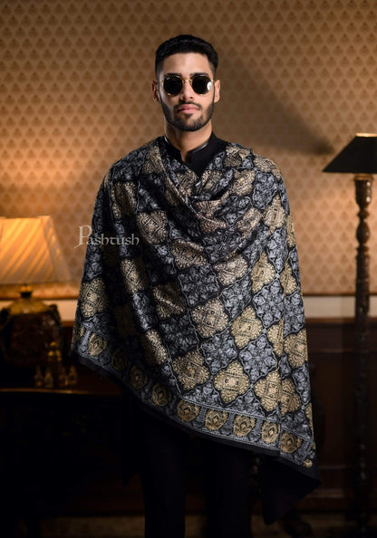 Pashtush India 100x200 Pashtush Mens Nalki Embroidery Stole, Pure Wool, Woolmark Certified