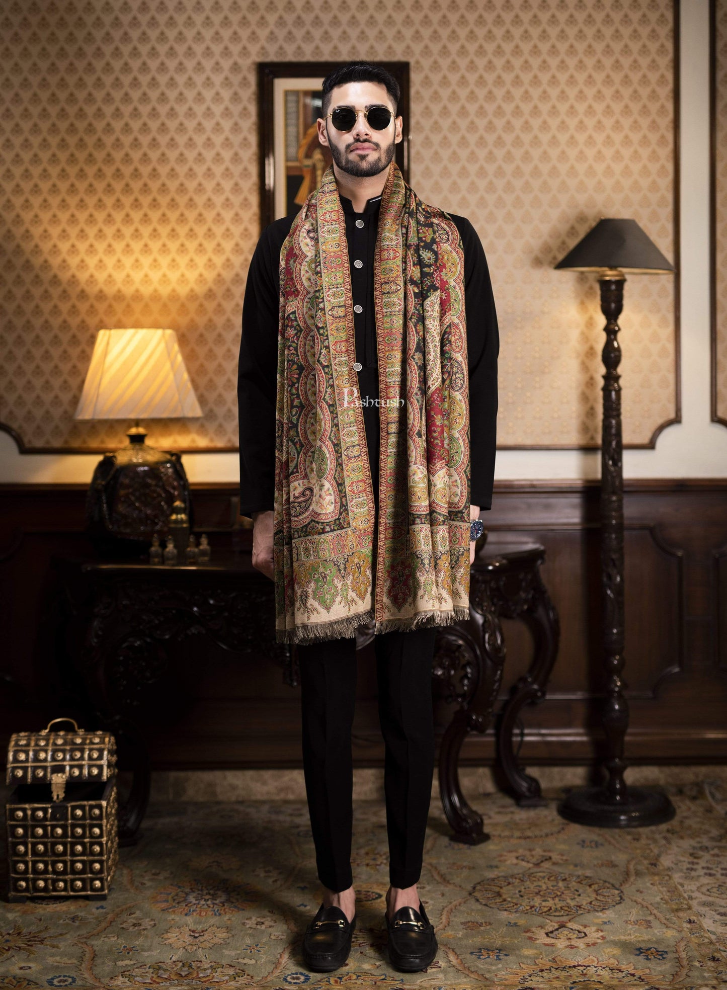 Pashtush India 100x200 Pashtush Mens Paisley Weave Kaani Shawl, Soft and Warm