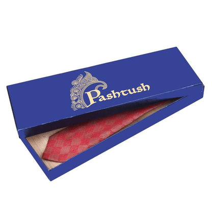 Pashtush Shawl Store Tie Pashtush Mens Pashmina Necktie, Checkered Design, Free Size, Cupertino Red