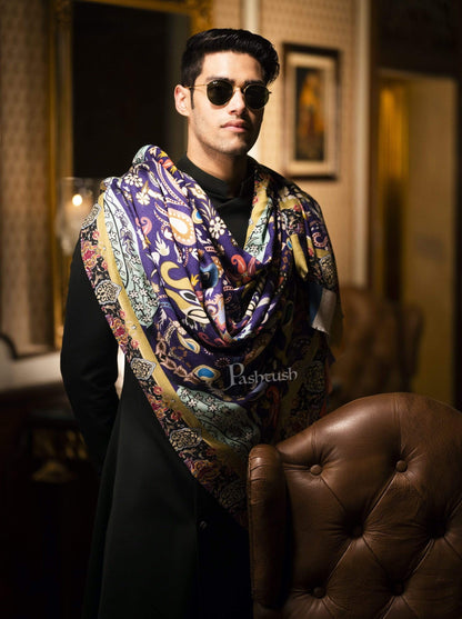 Pashtush India 100x200 Pashtush Mens Printed Stole, Multicoloured, 100% Pure Wool (Woolmark Certified)