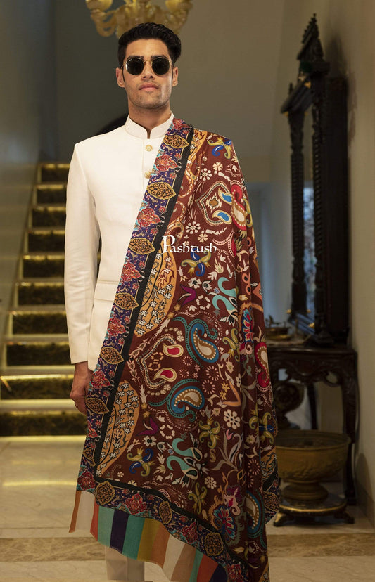 Pashtush India 100x200 Pashtush Mens Printed Stole, Multicoloured, 100% Pure Wool (Woolmark Certified)