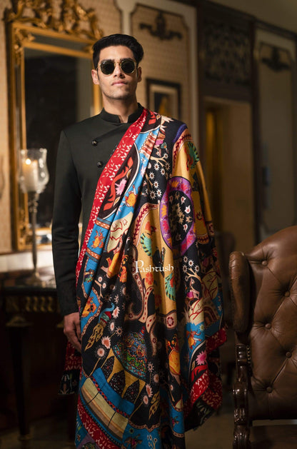 Pashtush India 100x200 Pashtush Mens Printed Stole, Multicoloured, 100% Pure Wool (Woolmark Certified)