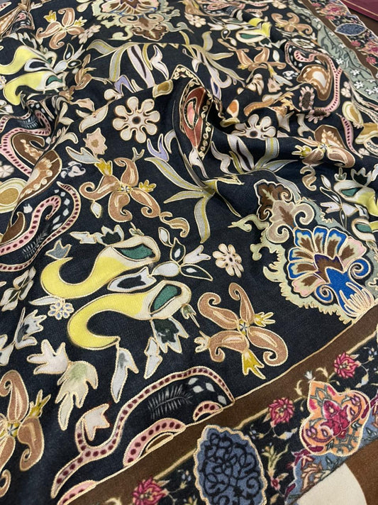 Pashtush India 100x200 Pashtush Mens Printed Stole, Multicoloured, 100% Pure Wool (Woolmark Certified) Black