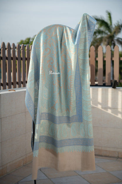 Pashtush India Mens Shawls Gents Shawl Pashtush Mens Pure Pashmina Shawl, Arabic Sea Blue