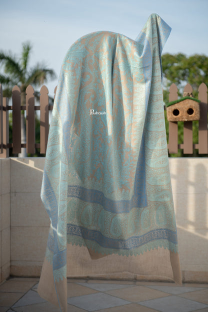 Pashtush India Mens Shawls Gents Shawl Pashtush Mens Pure Pashmina Shawl, Arabic Sea Blue