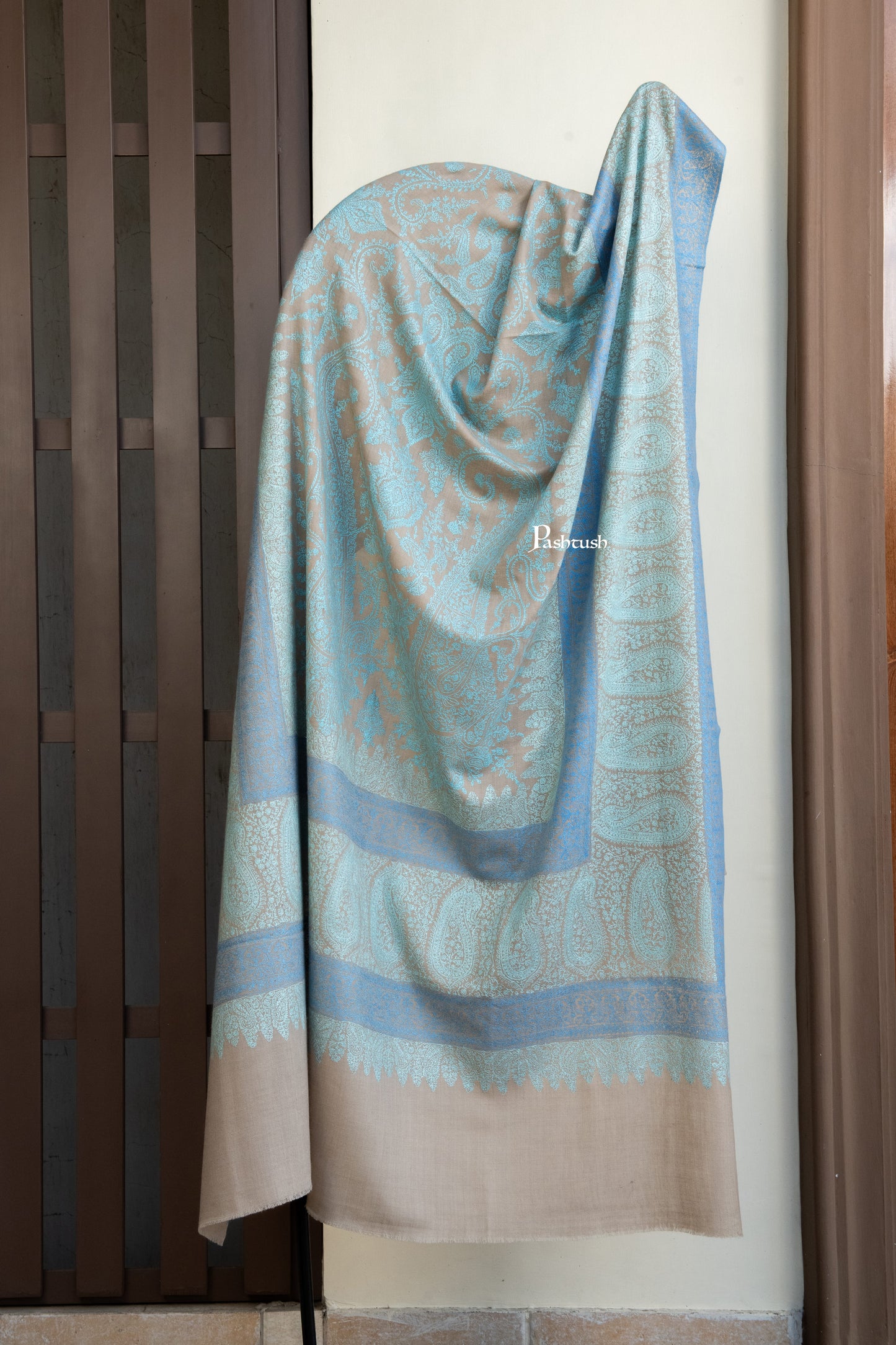 Pashtush India Mens Shawls Gents Shawl Pashtush Mens Pure Pashmina Shawl, Arabic Sea Blue