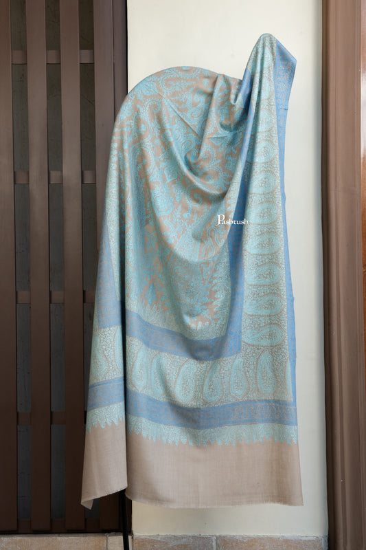 Pashtush India Mens Shawls Gents Shawl Pashtush Mens Pure Pashmina Shawl, Arabic Sea Blue