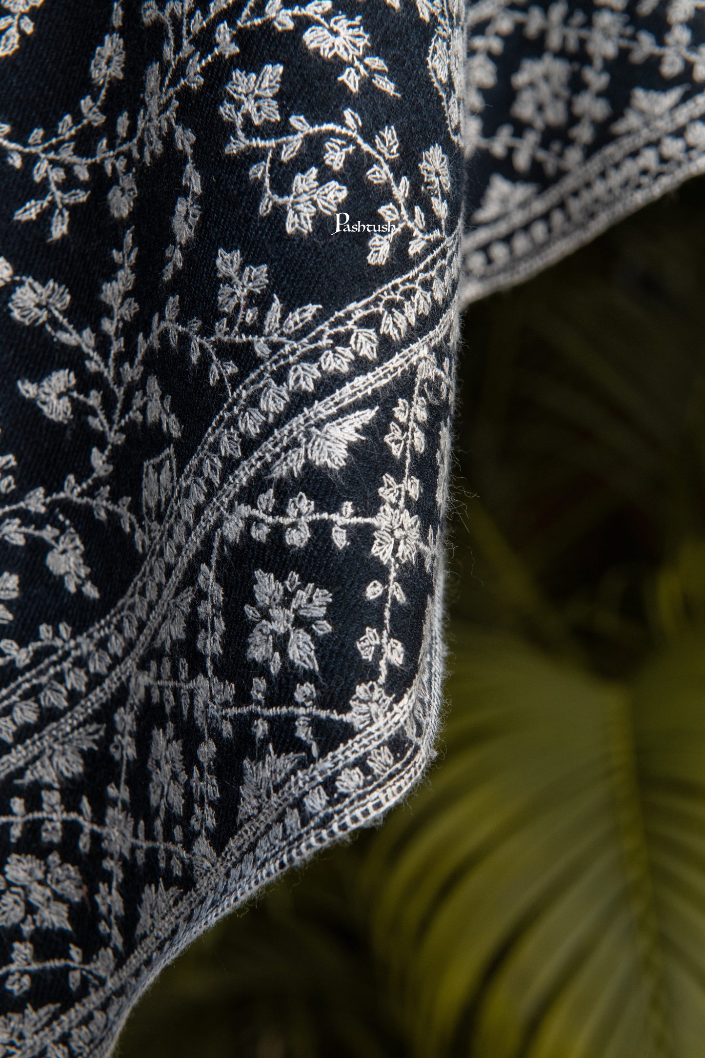 Pashtush India Mens Shawls Gents Shawl Pashtush Mens Pure Pashmina Shawl, Sozni Hand Embroidery, Hand Woven, Tonal Design, Black