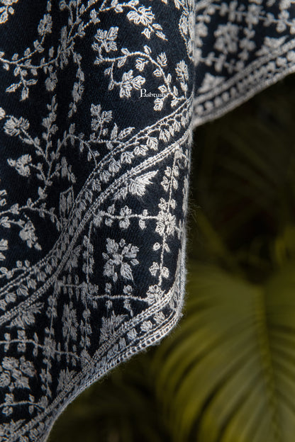 Pashtush India Mens Shawls Gents Shawl Pashtush Mens Pure Pashmina Shawl, Sozni Hand Embroidery, Hand Woven, Tonal Design, Black