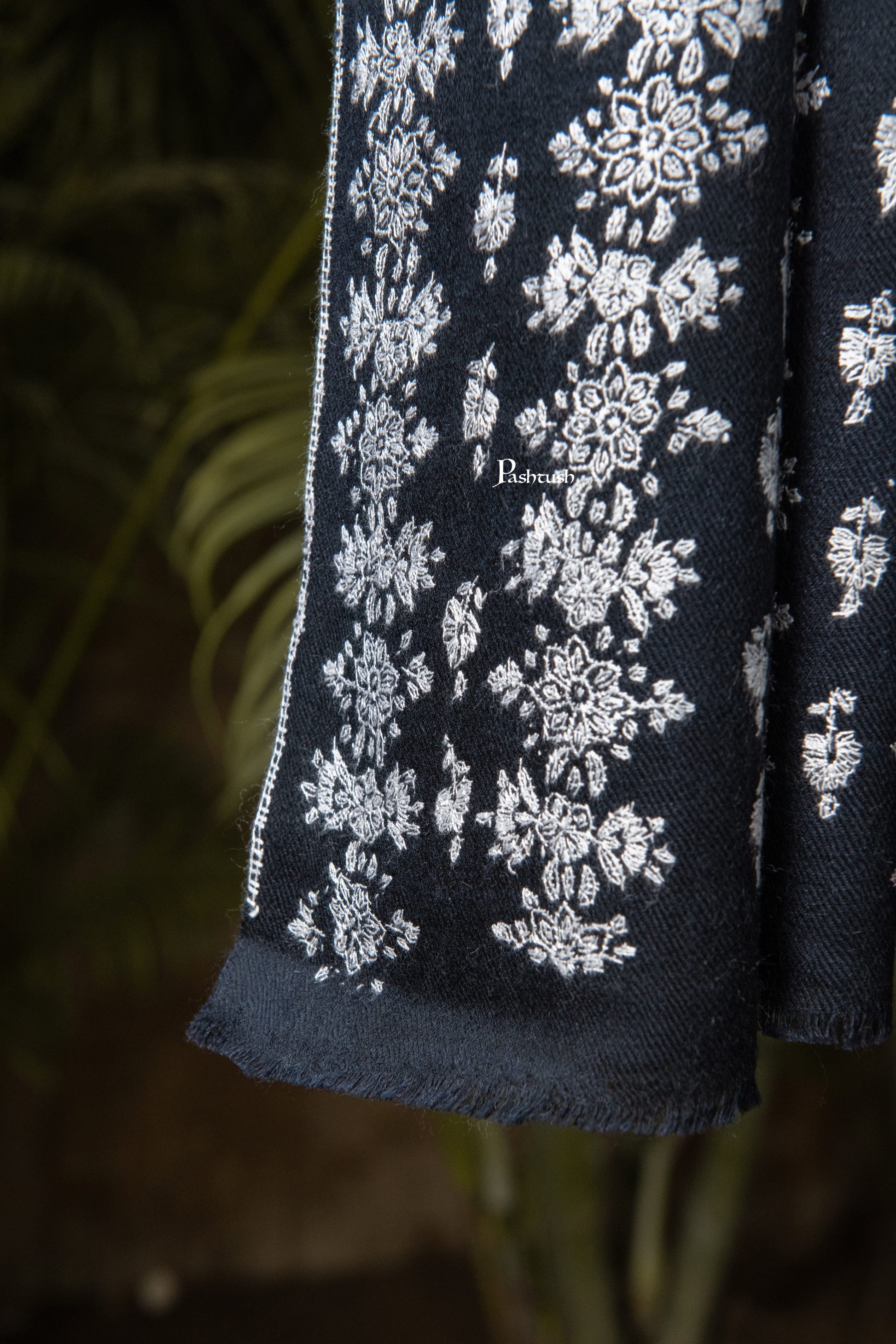 Pashtush India Mens Shawls Gents Shawl Pashtush Mens Pure Pashmina Shawl, Sozni Hand Embroidery, Hand Woven, Tonal Design, Black
