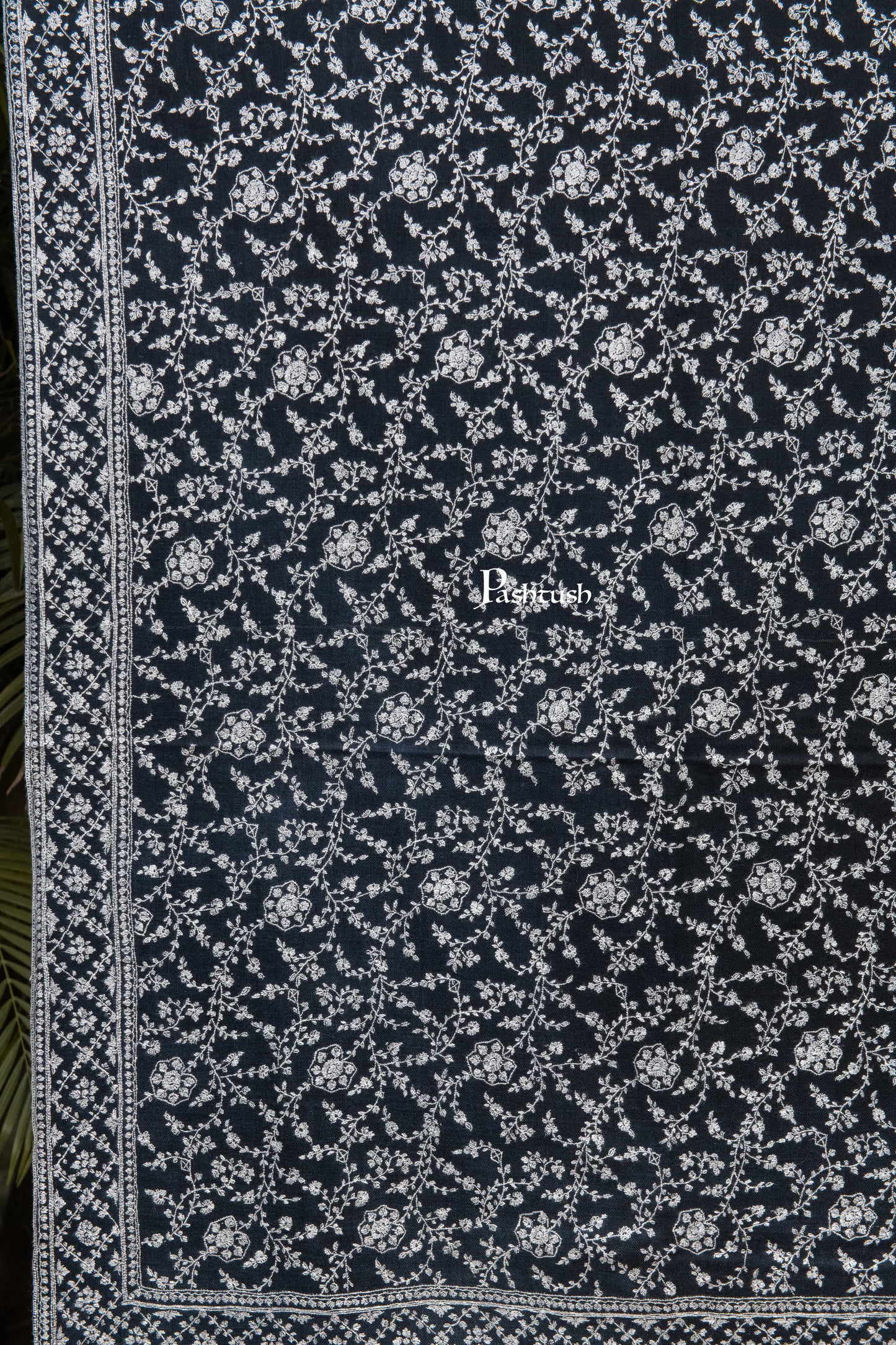 Pashtush India Mens Shawls Gents Shawl Pashtush Mens Pure Pashmina Shawl, Sozni Hand Embroidery, Hand Woven, Tonal Design, Black