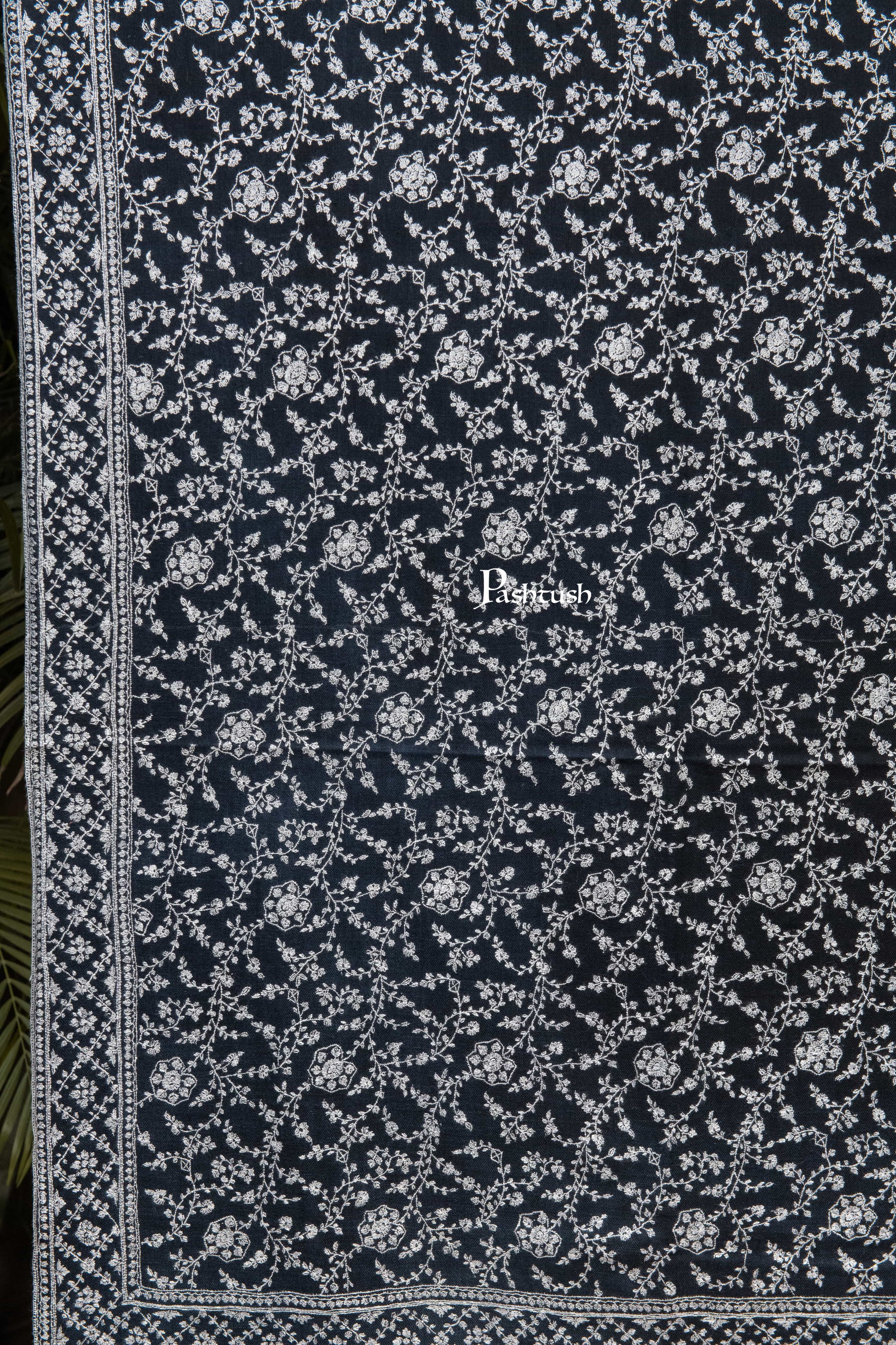 Pashtush India Mens Shawls Gents Shawl Pashtush Mens Pure Pashmina Shawl, Sozni Hand Embroidery, Hand Woven, Tonal Design, Black