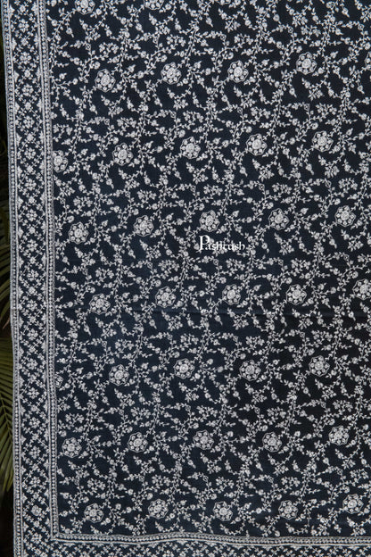 Pashtush India Mens Shawls Gents Shawl Pashtush Mens Pure Pashmina Shawl, Sozni Hand Embroidery, Hand Woven, Tonal Design, Black