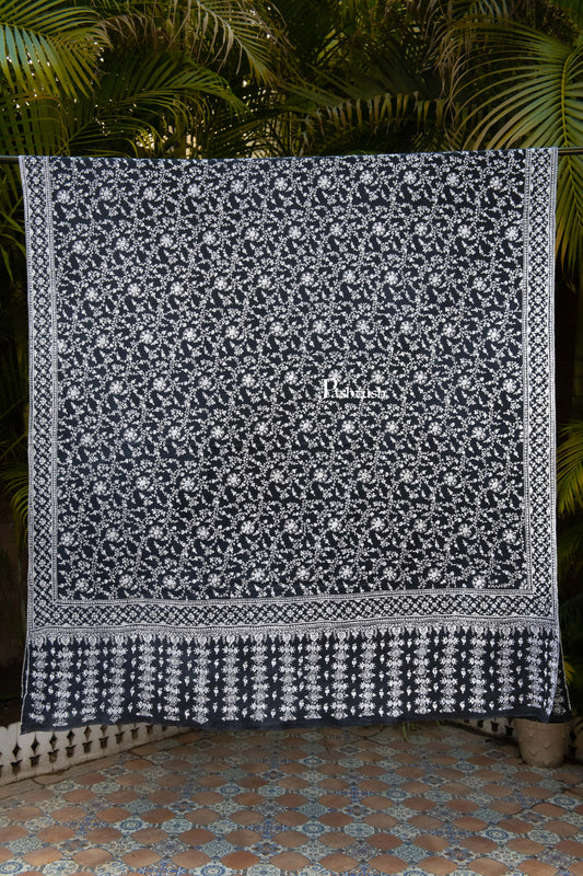 Pashtush India Mens Shawls Gents Shawl Pashtush Mens Pure Pashmina Shawl, Sozni Hand Embroidery, Hand Woven, Tonal Design, Black