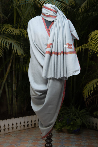 Pashtush India Mens Shawls Gents Shawl Pashtush Mens Pure Pashmina Shawl, Sozni Hand Embroidery, Hand Woven, Tonal Design, Grey