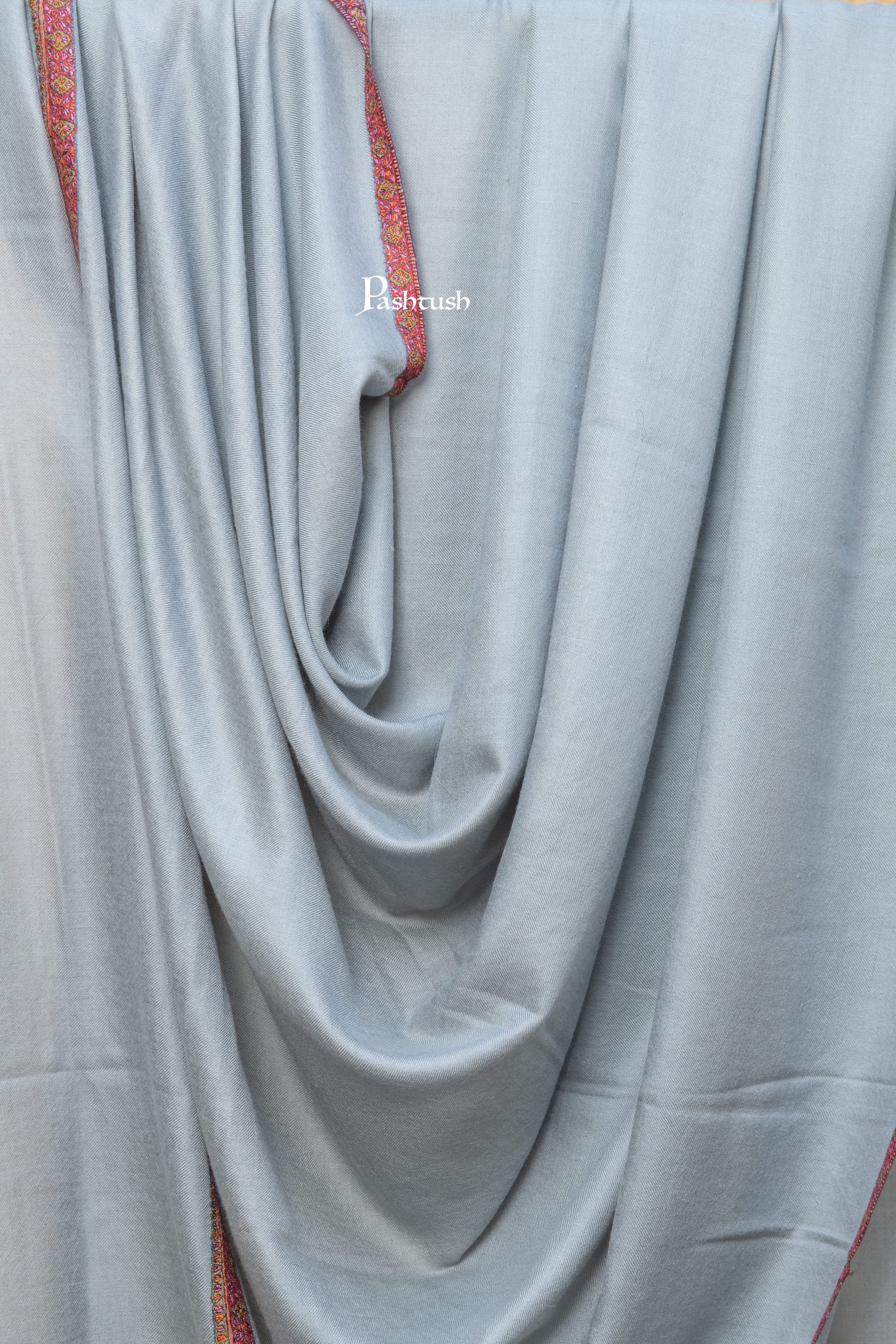 Pashtush India Mens Shawls Gents Shawl Pashtush Mens Pure Pashmina Shawl, Sozni Hand Embroidery, Hand Woven, Tonal Design, Grey