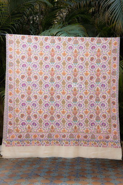Pashtush India Mens Shawls Gents Shawl Pashtush Mens Pure Pashmina Shawl, Sozni Hand Embroidery, Hand Woven, Tonal Design, Multicolour With Natural Woven Base