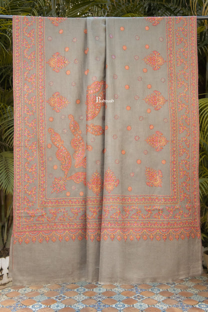 Pashtush India Mens Shawls Gents Shawl Pashtush Mens Pure Pashmina Shawl, Sozni Hand Embroidery, Hand Woven, Tonal Design, Taupe