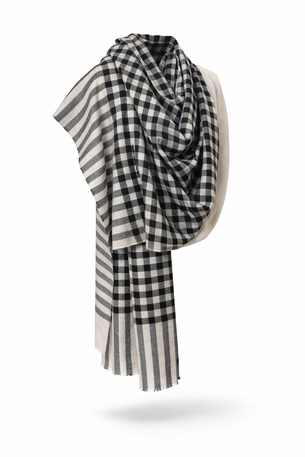 Pashtush India Mens Scarves Stoles and Mufflers Pashtush Mens Pure Pashmina Stole, Handwoven Checkered Design, Black and Beige