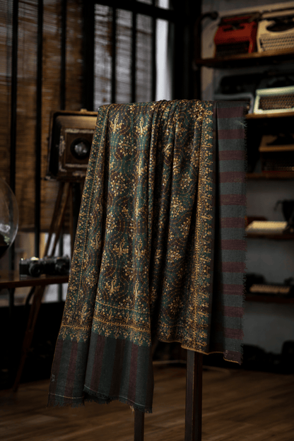 Pashtush India Womens Shawls Pashtush Mens Pure Pashmina Stole, Sozni Hand Embroidery, Hand Woven