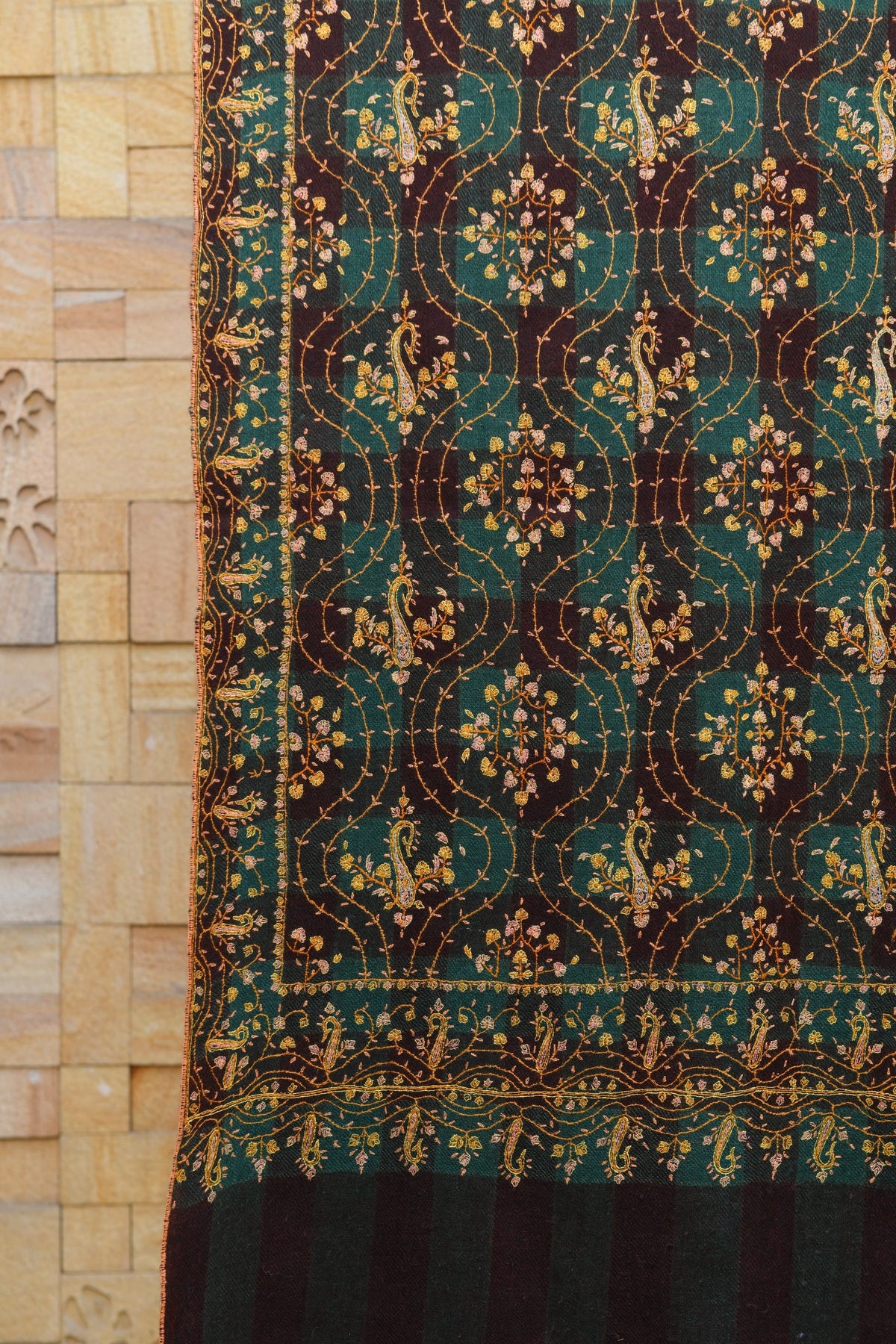 Pashtush India Womens Shawls Pashtush Mens Pure Pashmina Stole, Sozni Hand Embroidery, Hand Woven