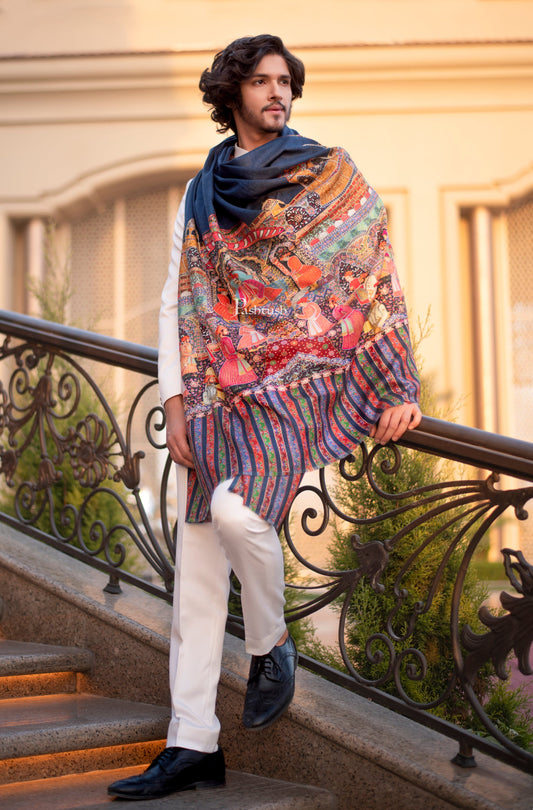 Pashtush India Womens Shawls Pashtush Mens, Pure Wool, Embroidered Mughal Darbar Shawl, Woolmark Certified, Multicoloured