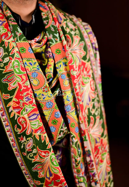Pashtush India 100x200 Pashtush Mens Pure Wool, Hand Embroidered Kalamkari Shawl, With Woolmark Certificate