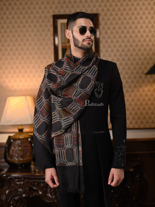 Pashtush India 70x200 Pashtush Mens Pure Wool, Honeycomb Weave Stole, With Woolmark Certificate