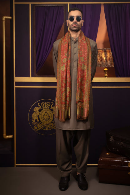 Pashtush India Mens Scarves Stoles and Mufflers Pashtush Mens Pure Wool Stole, With Woolmark Certificate, Woven Design, Espresso Brown