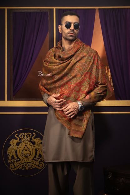 Pashtush India Mens Scarves Stoles and Mufflers Pashtush Mens Pure Wool Stole, With Woolmark Certificate, Woven Design, Espresso Brown