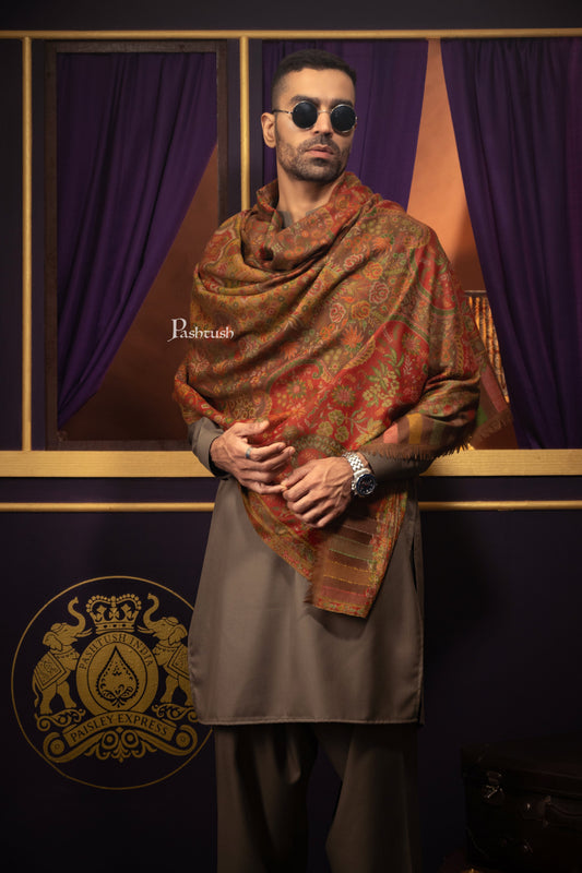 Pashtush India Mens Scarves Stoles and Mufflers Pashtush Mens Pure Wool Stole, With Woolmark Certificate, Woven Design, Espresso Brown