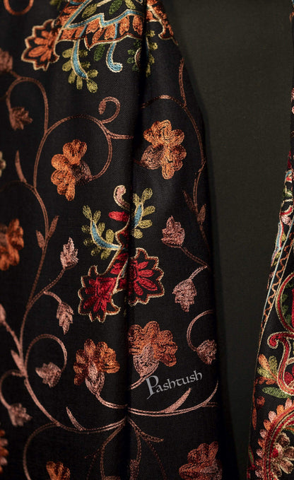Pashtush India 70x200 Pashtush Mens Regal Collection, Fine Wool Embroidery Stole, Rich Black