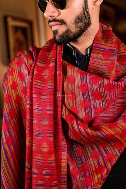 Pashtush India 70x200 Pashtush Mens Reversible Stole, 100% Pure Wool With Woolmark Certification, Multi coloured