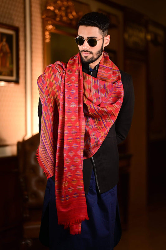 Pashtush India 70x200 Pashtush Mens Reversible Stole, 100% Pure Wool With Woolmark Certification, Multi coloured