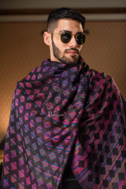 Pashtush India 70x200 Pashtush Mens Reversible Stole, 100% Pure Wool With Woolmark Certification, Multi coloured