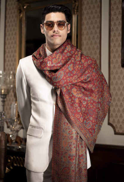 Pashtush India 70x200 Pashtush Mens Reversible Stole, Chanting Paisley Weave Scarf, Crimson Maroon