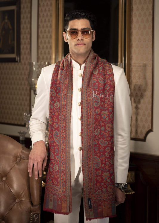 Pashtush India 70x200 Pashtush Mens Reversible Stole, Chanting Paisley Weave Scarf, Crimson Maroon