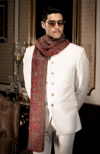 Pashtush India 70x200 Pashtush Mens Reversible Stole, Chanting Paisley Weave Scarf, Crimson Maroon