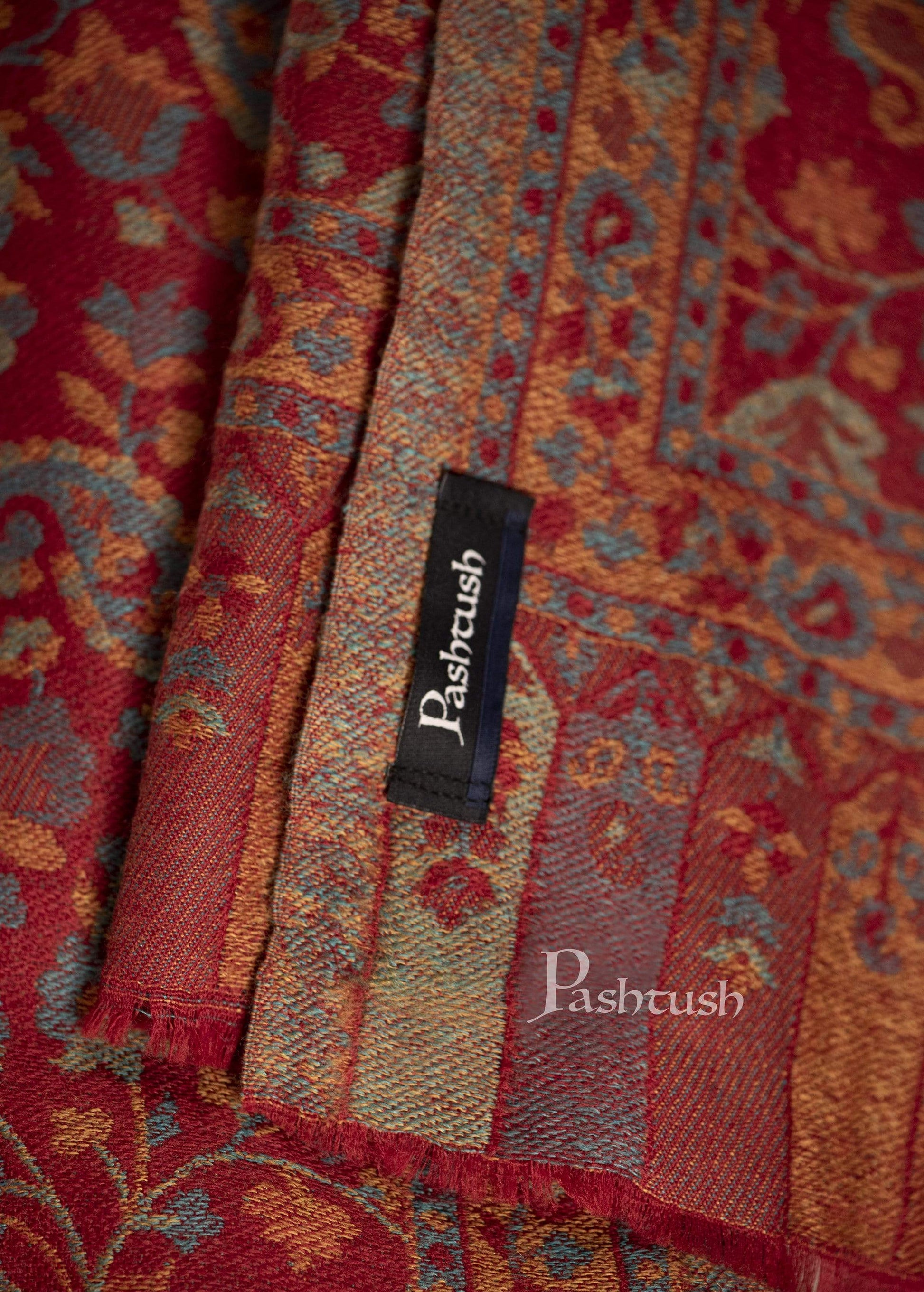 Pashtush India 70x200 Pashtush Mens Reversible Stole, Chanting Paisley Weave Scarf, Crimson Maroon