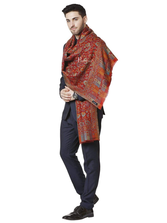 Pashtush India 70x200 Pashtush Mens Reversible Stole, Chanting Paisley Weave Scarf, Crimson Maroon