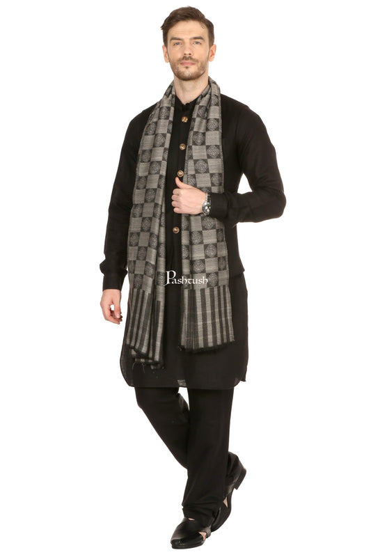 Pashtush India Mens Scarves Stoles and Mufflers Pashtush Mens Reversible Stole, Checkered Design - Black